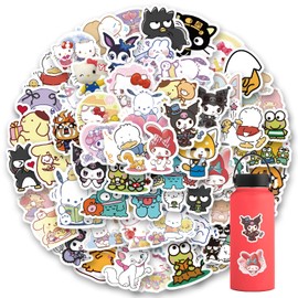 100Pcs Sanrio Stickers Cool Cartoon Animal Stickers, Vinyl Waterproof Manga Sticker for Laptop, Guitar, Water Bottle, Birthday Gifts for Girls, Kids, Teens (Sanrio)