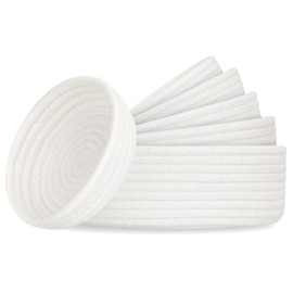 Small Shelf Storage Baskets for Organizing, 6 Pack Round Cotton Rope Bins, Decorative and Cute Woven Baskets for Bedroom and Closet, Key Tray Bowl, Home Decor Countertop Organizer (Beige)