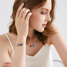 MJartoria Natural Stone Zodiac Sign Choker Necklace and Bracelet for Women, Crystals Necklace Bracelet Horoscope Healing Gemstone Astrology Jewelry Birthday Gifts (Gold, Aquarius)