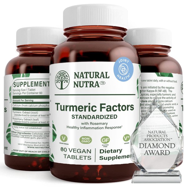 Natural Nutra Turmeric Curcumin with 95% Curcuminoids Extract Supplement with Rosemary for Brain Health, 350 mg, 60 Vegan Tablets