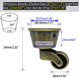LEPEVNEY Swivel Caster Wheels Cup Type Solid Brass Castor for High Load Capacity Furniture, Universal Wheel Castors for Armchairs, Sofas, Beds, Antique Polished,φ1.77 / 45mm, Bronze 2 PCS