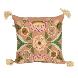 Creative Co-Op, Multicolor Indoor/Outdoor Fabric Pillow with Embroidered Flower Design