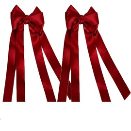 2Pcs Ribbon Hair Bows for Women,Tassel Ribbon Bowknot Hair Clips With Long Tail,Satin Bowknot Hair Barrettes,Slides Metal Clips Hair Bow for Women ﻿ (Red, One size)