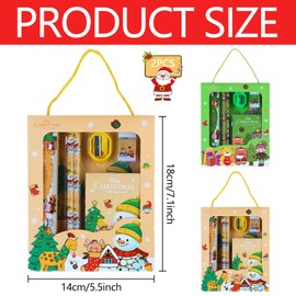 Christmas Stationery Set, 6 Pieces Stationery Gift Set with Eraser Sharpener Christmas Pens Ruler Notebook, Pencil Christmas Notebook, Children's Birthdays Children Party Bags (C)