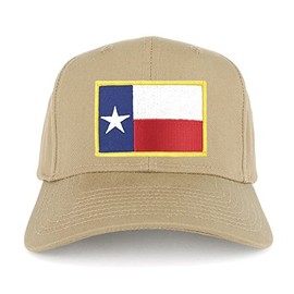 Texas State Flag Embroidered Iron on Patch Adjustable Snapback Baseball Cap - Khaki