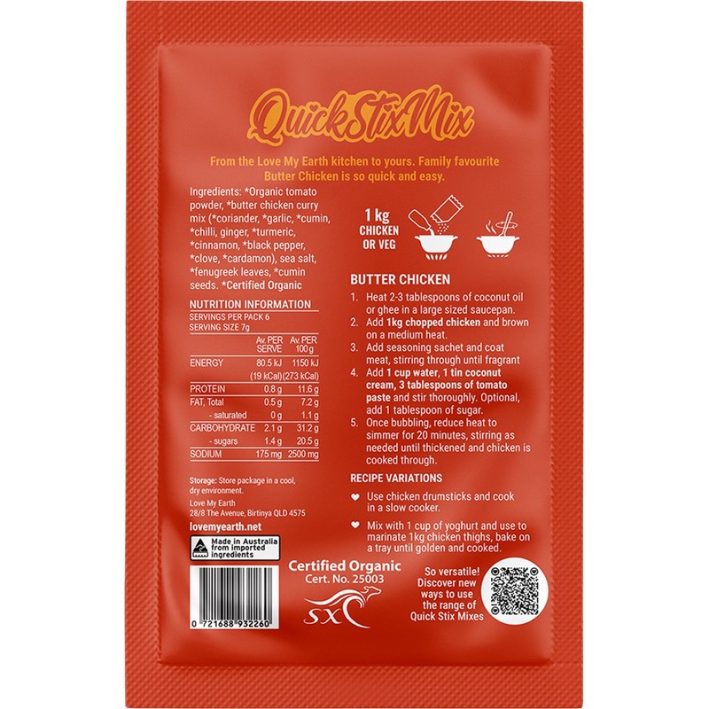 Love My Earth Quick Stix Mix Organic Recipe Base Butter