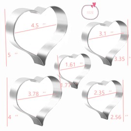 5PCS Large Heart Cookie Cutter 5" 3.78" 3.1" 2.35" 1.61" Heart Cookies Molds Stainless Steel Cutter Set for Mother's Day, Father's Day, Valentine's Day