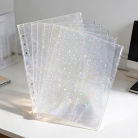 PAKESI Card File, Card Sheet, 4 Pockets, 20 Sheets, A5, 6 Holes, Double-Sided, Holds 160 Cards, Floral, Glitter, Traffic File (Flower)