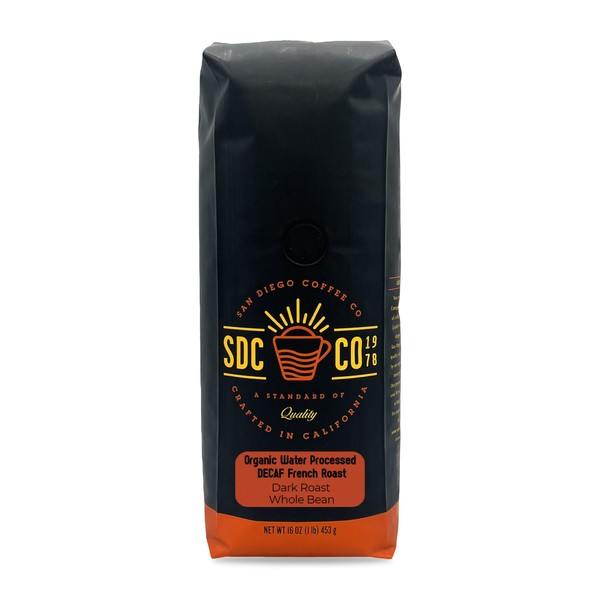 San Diego Coffee Organic French Decaf Dark Roast Ground, bolsa de 16 onzas