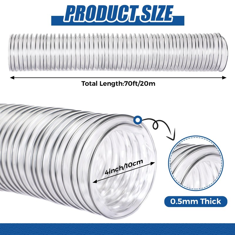 Therwen 4 x 70' Flexible PVC Dust Collection Hose, Heavy