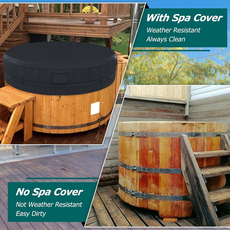 AKEfit Round Hot Tub Cover, 600D Polyester Waterproof for Hot