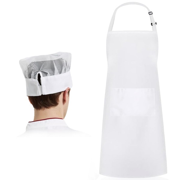 QYEHF Chef's Hat Apron Set, Adjustable Bib Apron, Cooking Apron,