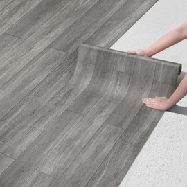 Durteljana Peel and Stick Floor Tiles Vinyl Flooring Roll 23"x 393"/64 Sq.Ft Linoleum Laminate Floor Tiles Peel and Stick Self Adhesive Waterproof Grey Wood Plank Sheet Flooring Sticker for Home Room