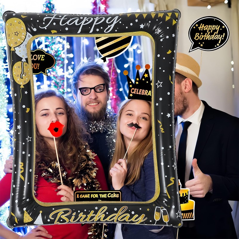 Black Gold Inflatable Photo Booth Prop Inflatable Selfie Frame,Giant Birthday