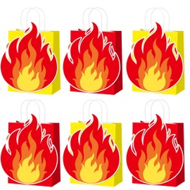 C L cooper life 12Pcs Fire Flame Gift Treat Bags with Handles Flame Theme Paper Tote Bags for Firefighter Birthday Party Decorations Fire Truck Themed Party Baby Shower Supplies