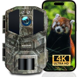 WOLFANG Wildlife Camera 64MP 4K HD, WiFi Bluetooth Trail Camera, Hunting Camera with Night Vision Motion Activated, IP66 Waterproof, 0.1s Trigger Time for Wildlife Recording、Indoor Monitoring