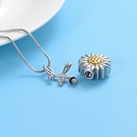 Oinsi Sunflower Cremation Jewelry For Ashes For Women Stainless Steel Keepsake Holder Memorial Urn Pendant Necklace For Love Ones Ashes, Metal, No Gemstone
