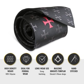 THE MASONIC COLLECTION - Polyester Black Woven Tie - With Knights Templar KT - Jacquard Woven - A Perfect Masonic Gift Accessory For Freemason Men