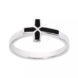 AeraVida Sideways Cross Black Onyx Inlay Sterling Silver Ring-9