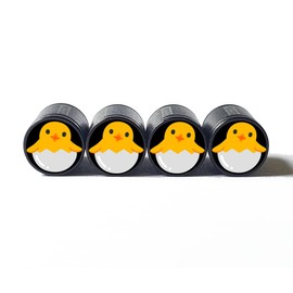 Baby Chick Chicken Tire Valve Caps - Black Aluminum - Set of Four