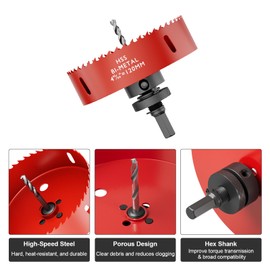 4-45/64 Inch M42 HSS Hole Saw - 120mm Bi-Metal Hole Cutter, Hex Shank Drill Bit with Spring, Hole Saw Tools for Wood, Plywood, Plastic, Gypsum Board, Various Thin Metal Sheets