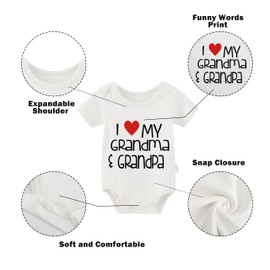 culbutomind Baby Twins Romper I Love My Grandma Grandpa Fun Baby Bodysuit Short Sleeve Gift for Birth Baby Boys Girls Twins Baby Clothing with Hat, White I Love My Grandma Grandpa, 0-3 months