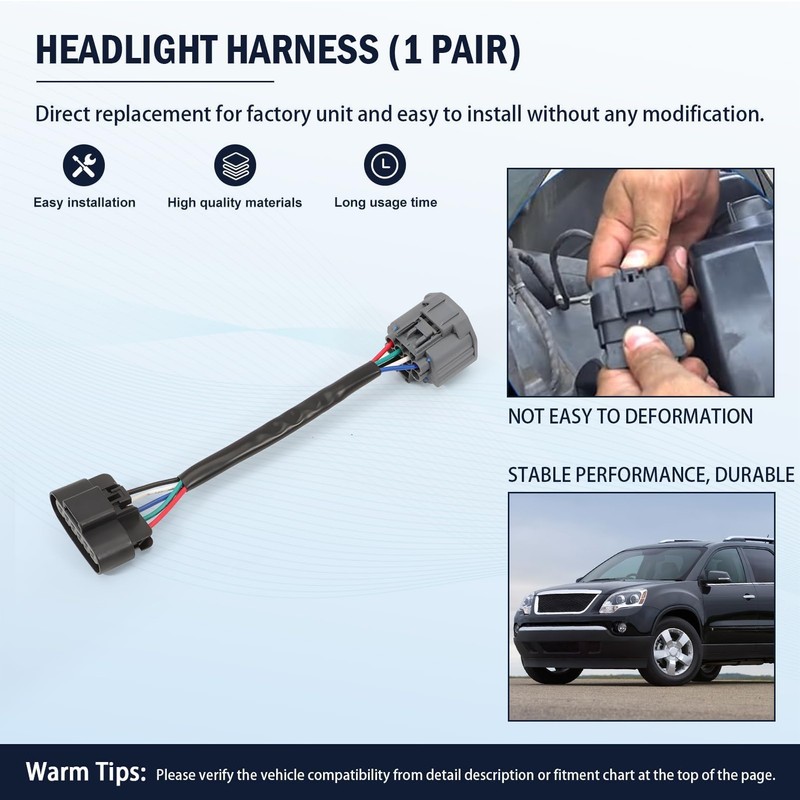 2PCS Left and Right Wiring Harness Adapter HID to Halogen