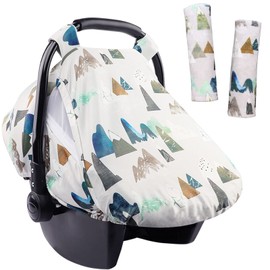 Summer Cozy Sun & Warm Cover, Baby Carseat Cover & Car Seat Belt Covers, Privacy Carseat Canopy Protect Newborn, Mountains