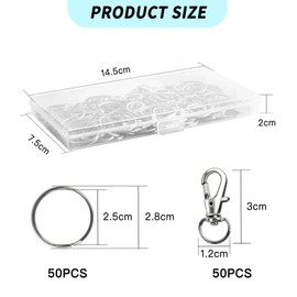 100Pcs Keyring Making Kit, Lobster Clasps & Key Ring Hoop with Plastic Box, 50Pcs Metal Key Ring Clips and 50Pcs Keyring Rings 28mm, Key Chain Clip with Keyrings for Jewellery Making Hanging Crafts