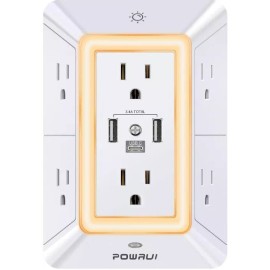 POWRUI Multi Plug Outlet Surge Protector - 6 Outlet Extender with 3 USB Ports (1 USB C