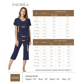 NACHILA Pajamas for Women-Viscose Made from Bamboo,Short Sleeve Pajama Sets Cooling Pjs Top Capri Pants Loose Loungewear Aqua Green L