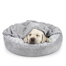 JOEJOY JOEJOY Small Dog Bed Cat Bed with Hooded Blanket, Cozy Cuddler Luxury Puppy Pet Bed, Donut Round Calming Anti-Anxiety Dog Burrow Cave Bed - Anti-Slip Bottom and Machine Washable 23 inch