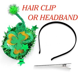 Barode St.Patrick's Day Headband Green Light Up Shamrock Headbands Led Hat Hair Clip Shiny Costume Irish Headpiece for Women (A)