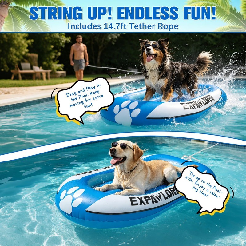 EXPAWLORER Inflatable Dog Pool Float Raft with Handle & Rope