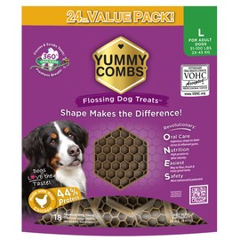 Yummy Combs Yummy Combs Dog Dental Treats C Vet VOHC Approved C Delicious Chicken Protein C Removes Tartar with Cleaning Comb Shape C Dental Dog Treats for Large Dogs (24oz, 18 Count)