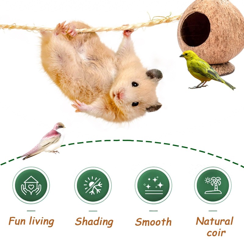 QMAAAYS Hamster House, Coconut Shell Bird House Small Pet Habitat,