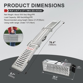 BEJONI 76.4" L Steel Loading Ramps, 960LBS Capacity Loading Ramps for Pickup Trucks, Tri-fold Truck Bed Ramp, Truck Ramps for Motorcycle, ATV, UTV,Golf Carts, Pack of 2