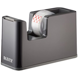 Leitz Klebeband-Tischabroller, Fester Stand, Klebebandabroller Inkl. Klebeband, Schwarz/Grau, Duo-Farbe, 53640095