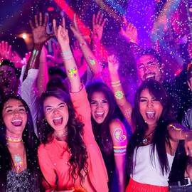 Tatuajes temporales fluorescentes (brillan con luz ultravioleta/negra), Fiesta Suministros UV Neón Tatuaje Pegatinas Rave Festival Accesorios Cara Body Paint Maquillaje Impermeable Blacklight Tatuajes Temporales Para Adultos Mujer Hombre (Tatuaje de 10 ho
