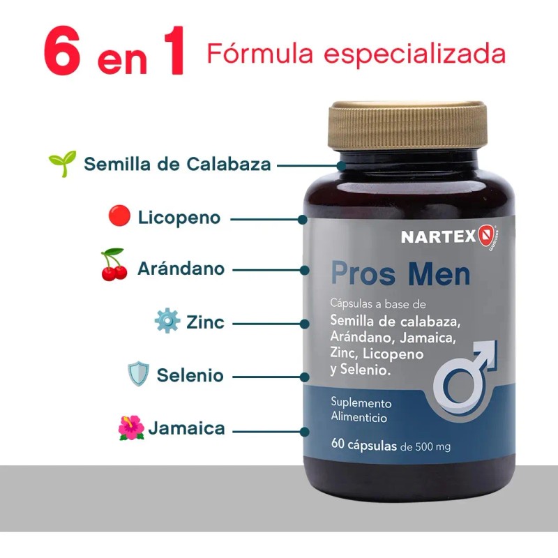Suplemento Natural Nartex Licopeno Zinc Arándano Semilla Calabaza Cápsulas