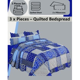 BEDSPREAD - Luxury Quilted – Reversible Two Sided – Bed Throw Warm Quilt - Bedspread Patchwork Reversible Set 150 GSM Polycotton + Virgin Polyester Quilted Filling (Double Bed, Zircon Patchwork)