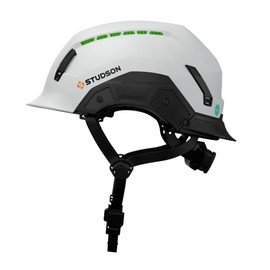 Studson SHK 1 Vented Safety Helmet - Ultralight, Brainshield, Modular Brim, Fidlock Buckle, 4 Point Strap, Breathable, Rainproof, 20KV Protection - White, L/XL, 58-63cm