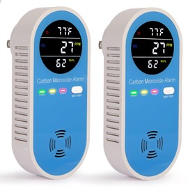 Carbon Monoxide Detectors Plug in Wall,Vzmcov Carbon Monoxide Detector with Humidity and Temperature Display,3 in 1 CO Alarm Monitor with Color LCD Display for Home(2 Pack)