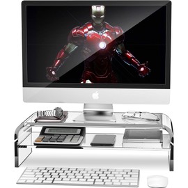 AboveTEK 2-Tier Acrylic Monitor Stand, Computer Riser for Home Office, Clear Monitor Riser for Keyboard Storage, 18.9" x 8.7" Multi Monitor Desk Stand for iMac Multi-Media Laptop Printer TV