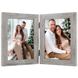 Frametory, 5x7 Double Picture Frame Hinged 2 Photos Frame Collage, Desk Picture Frame with Glass, Side by Side Frame Vertical (Light Gray, 1 Pack)