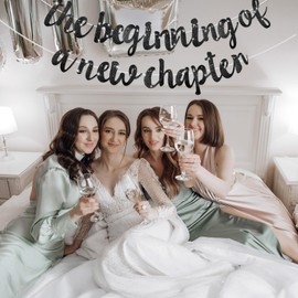 XLIUAX The Beginning of A New Chapter Banner, Shiny Farewell Party Decorations Congratulations Graduation Banner for Retirement Going Away House Warming New Job Divorce Engagement(Black)