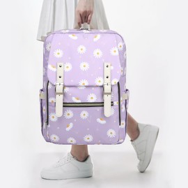 Fuyicat Flowers Laptop Backpack for Women Men Travel Business Work, Girls Boys School Backpack College Bookbag Fit 15.6 Inch Notebook (Daisy Purple)
