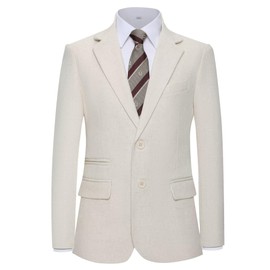 ROZU Kids Blazers for Boys Linen Suit Jacket 2 Button Casual School Uniform Jacket Ring Bearer Outfit Beige Sport Coats Size 14 Beige