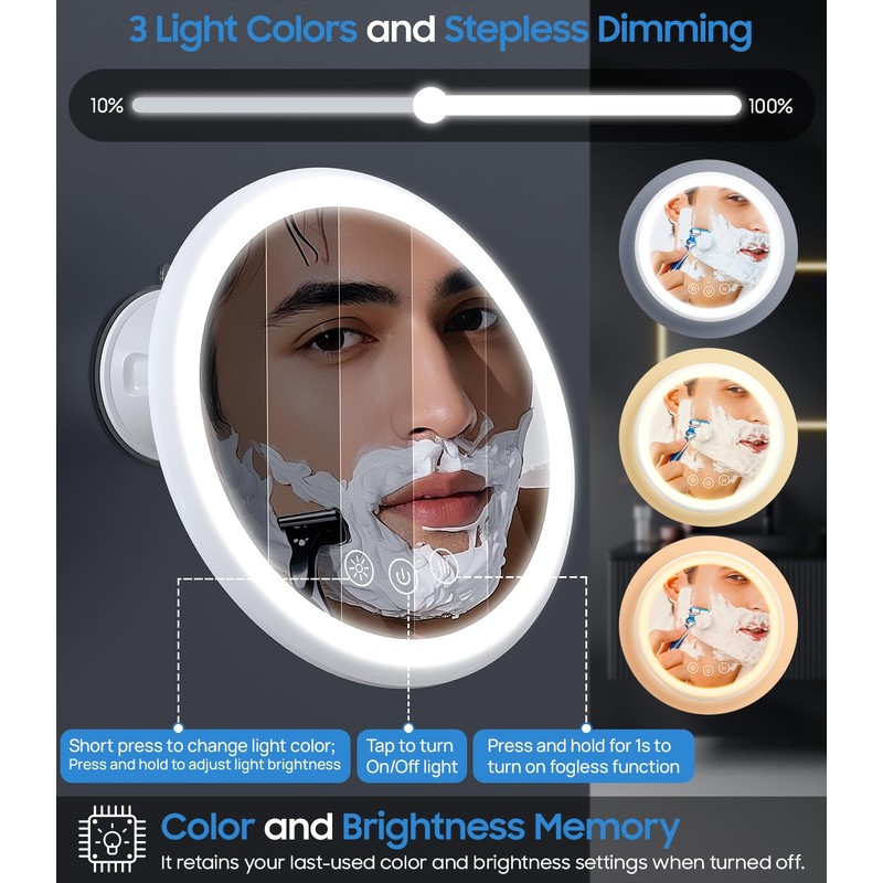 Gospire Upgraded Heated Shower Mirror Fogless for Shaving, 5000mAh Battery