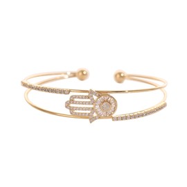 Eivl Eye Bracelets, 14K Gold Plated Evil Eye Bracelets for Women Cubic Zircon Evil Eye Cuff Bracelets for Women Evil Eye Jewelry for Women(Hamsa Hand)